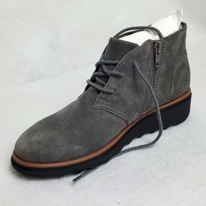 Clarks Size 5.5M Sharon Hop Grey Suede Laceup Bootie Side Zipper Shoe